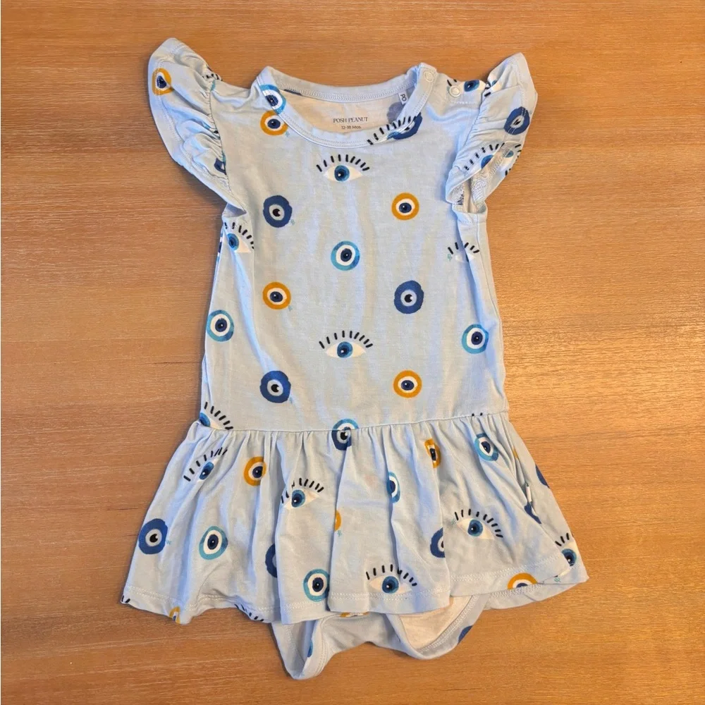 Posh Peanut Fiona Twirl Skirt Slvls Bodysuit Evil Eye Pale Blue, Bamboo, 12-18m